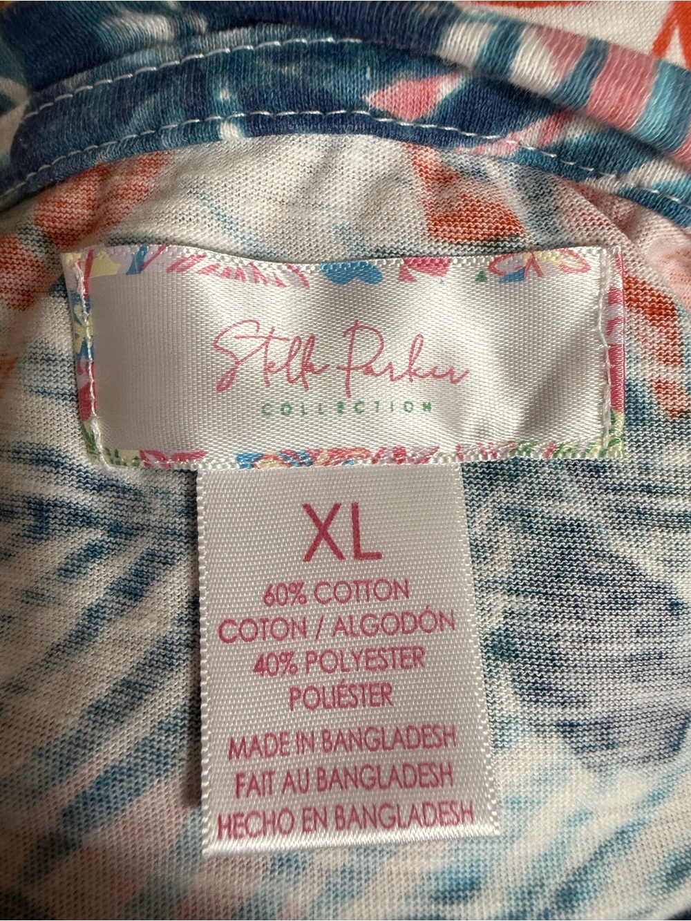 Stella Parker Tropical V-Neck Short Sleeve Tee in Coral & Navy size XL - Picture 8 of 8